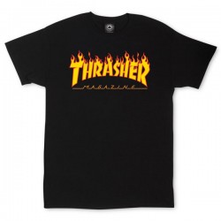 THRASHER T-SHIRT BLACK LOGO FLAME