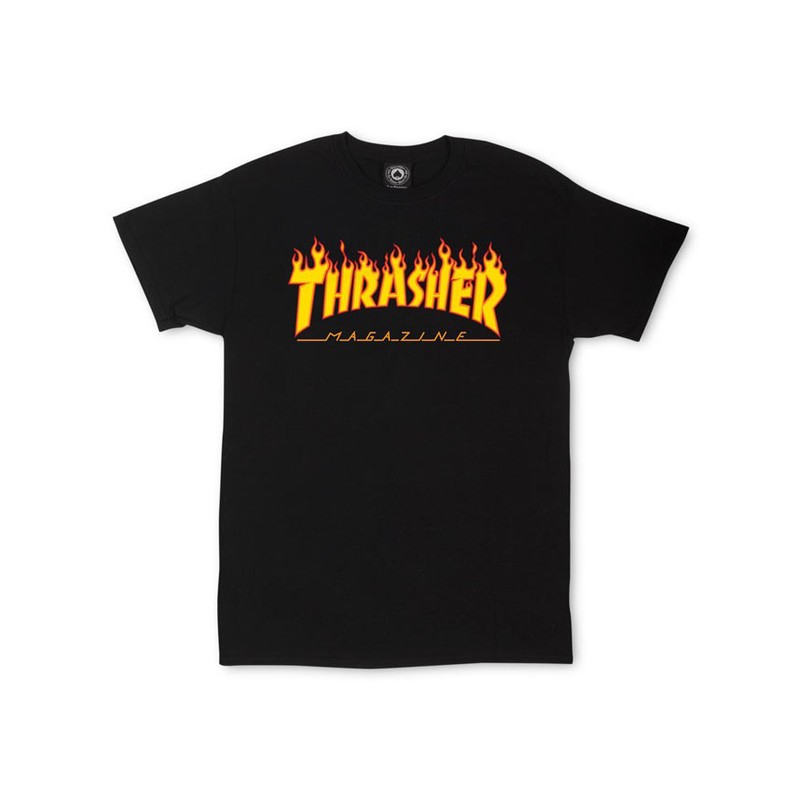 THRASHER T-SHIRT BLACK LOGO FLAME