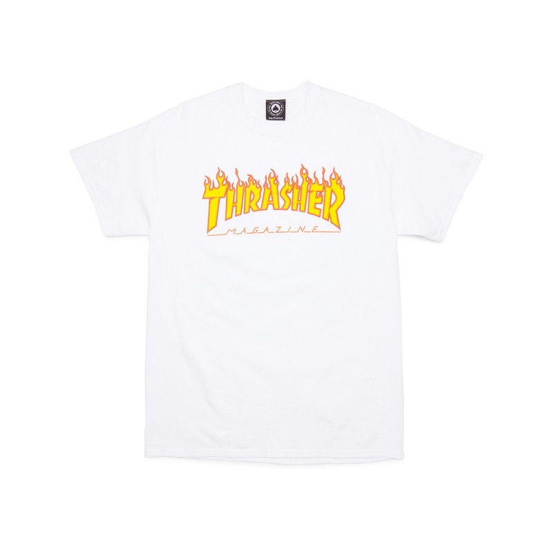 THRASHER T-SHIRT LOGO FLAME WHITE